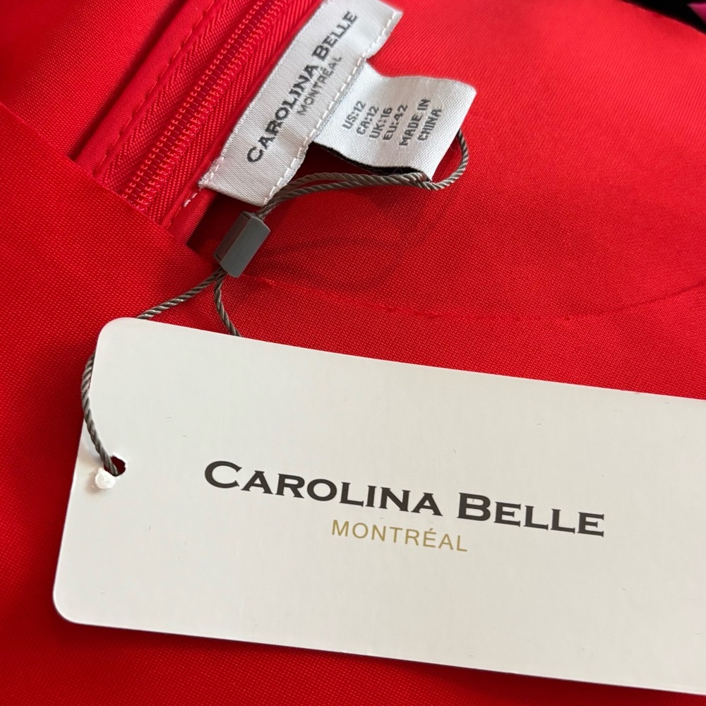 NWT Carolina Belle Montreal Vibrant Red Scallop Trim Shift Dress 12 - Picture 5 of 7